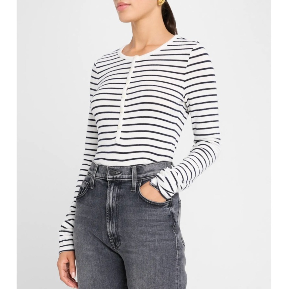 Rag‎ & Bone Knit Stripe Henley Top – Black & White – Size XL